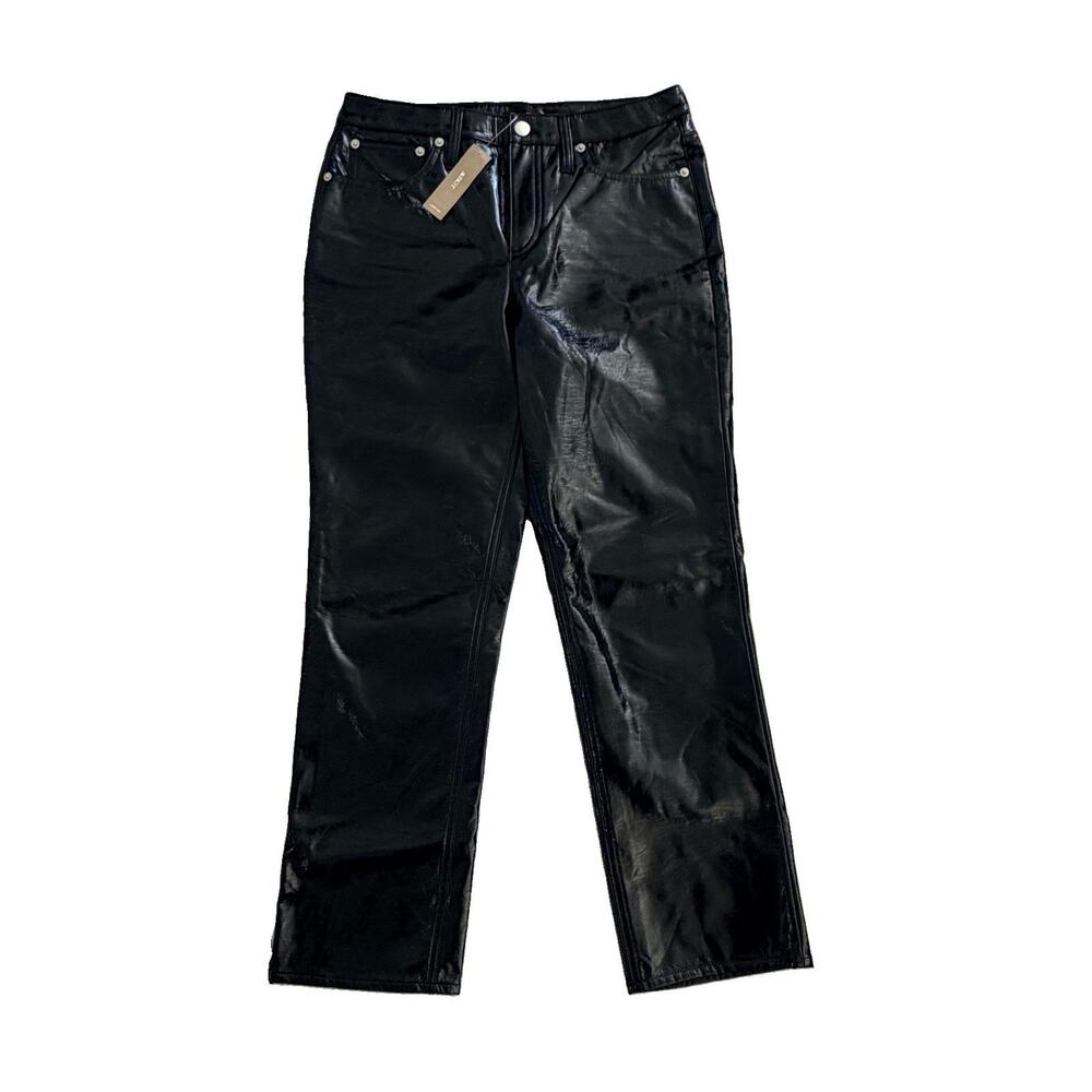 New J.Crew Black Vegan Faux Leather Pants Petite 27 Straight 30 x 27 NWT